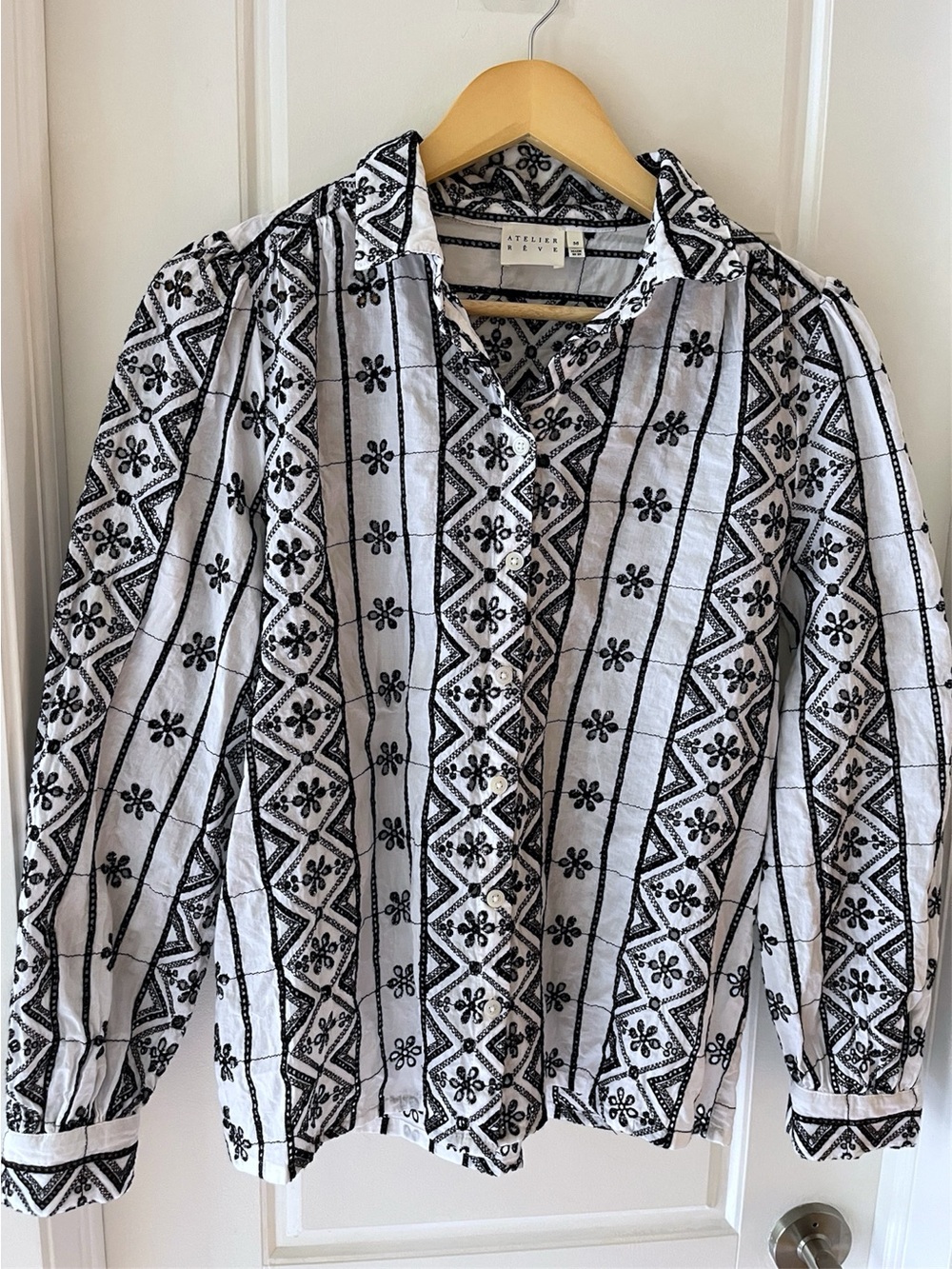 Atelier Rêve / Anthropologie Long Sleeve Embroidered Blouse - Snow White